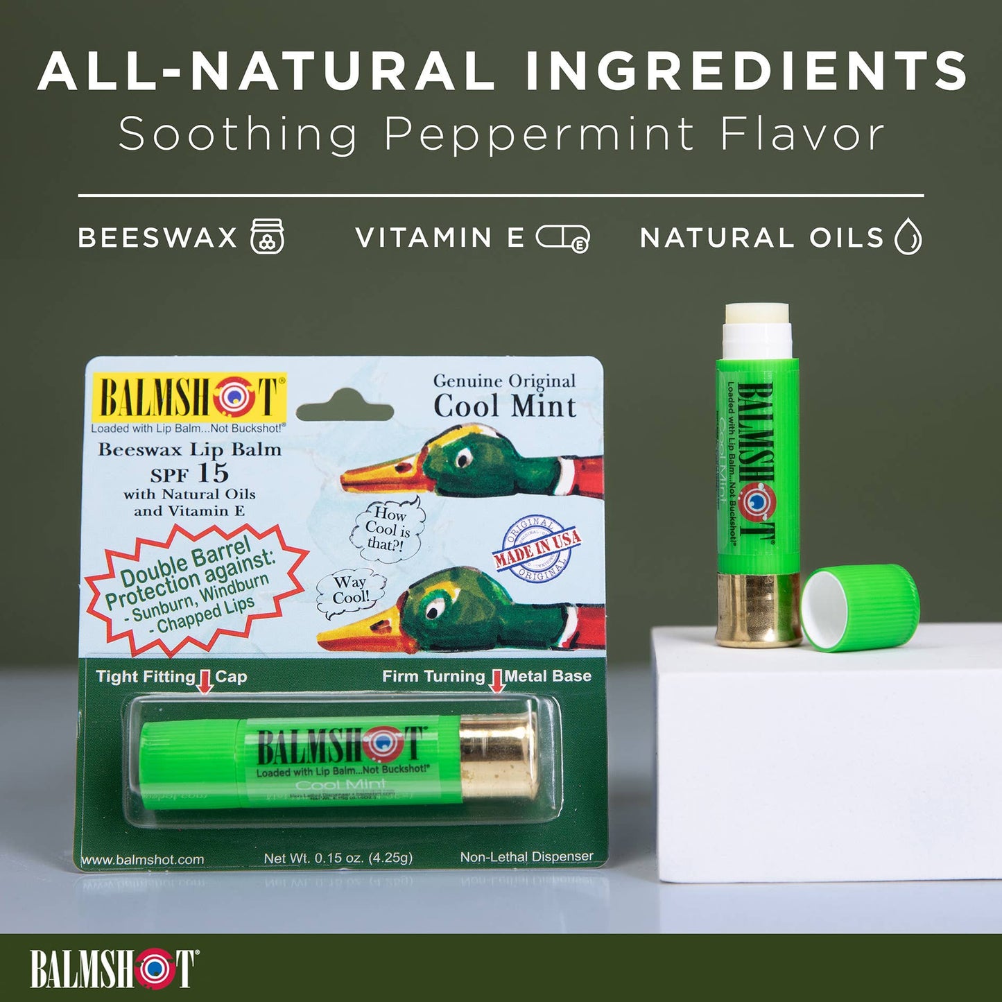 Shotgun Shell Lip Balm | Cool Mint | SPF 15 & Beeswax