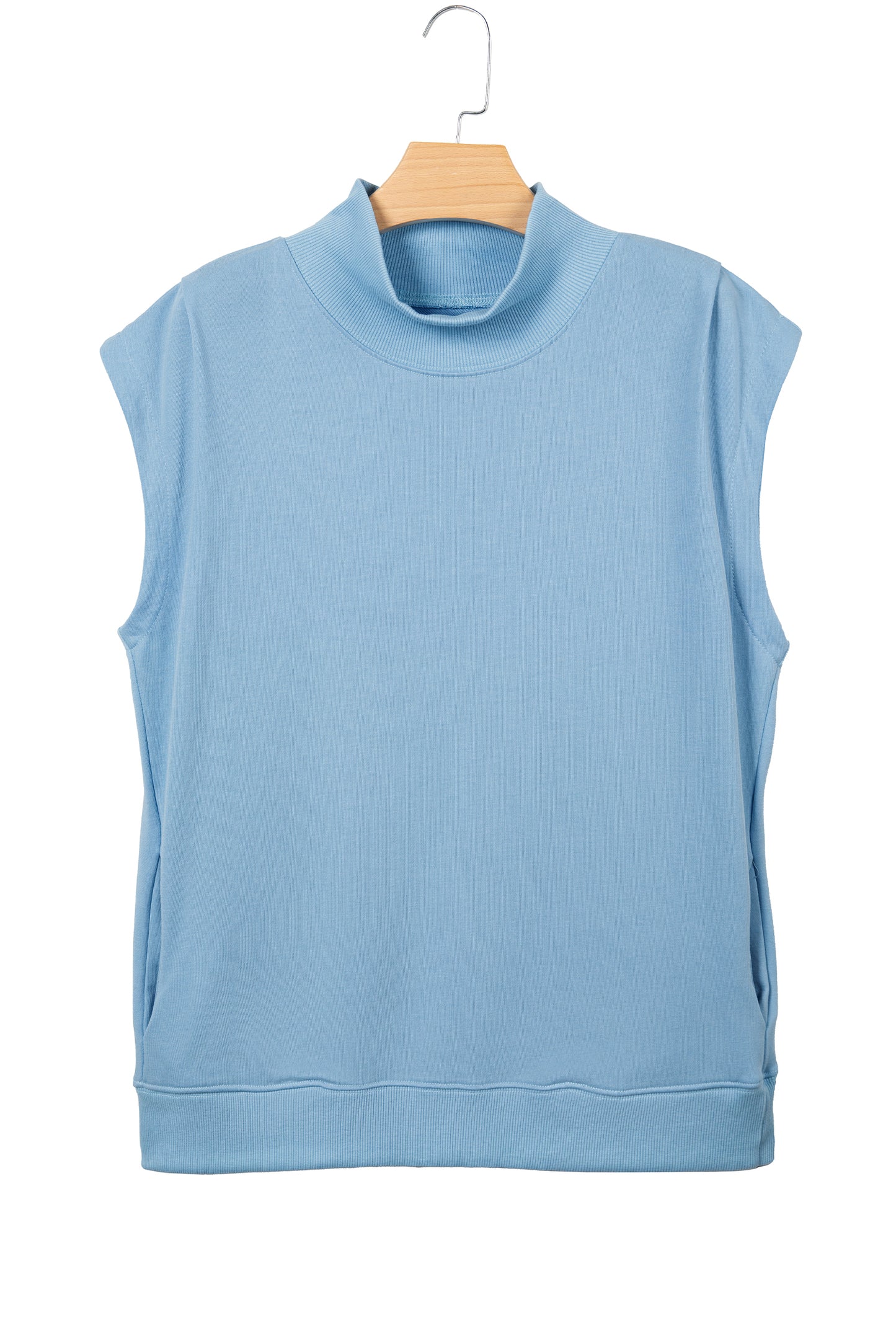 Solid Color High Neck Cap Sleeve Loose Top