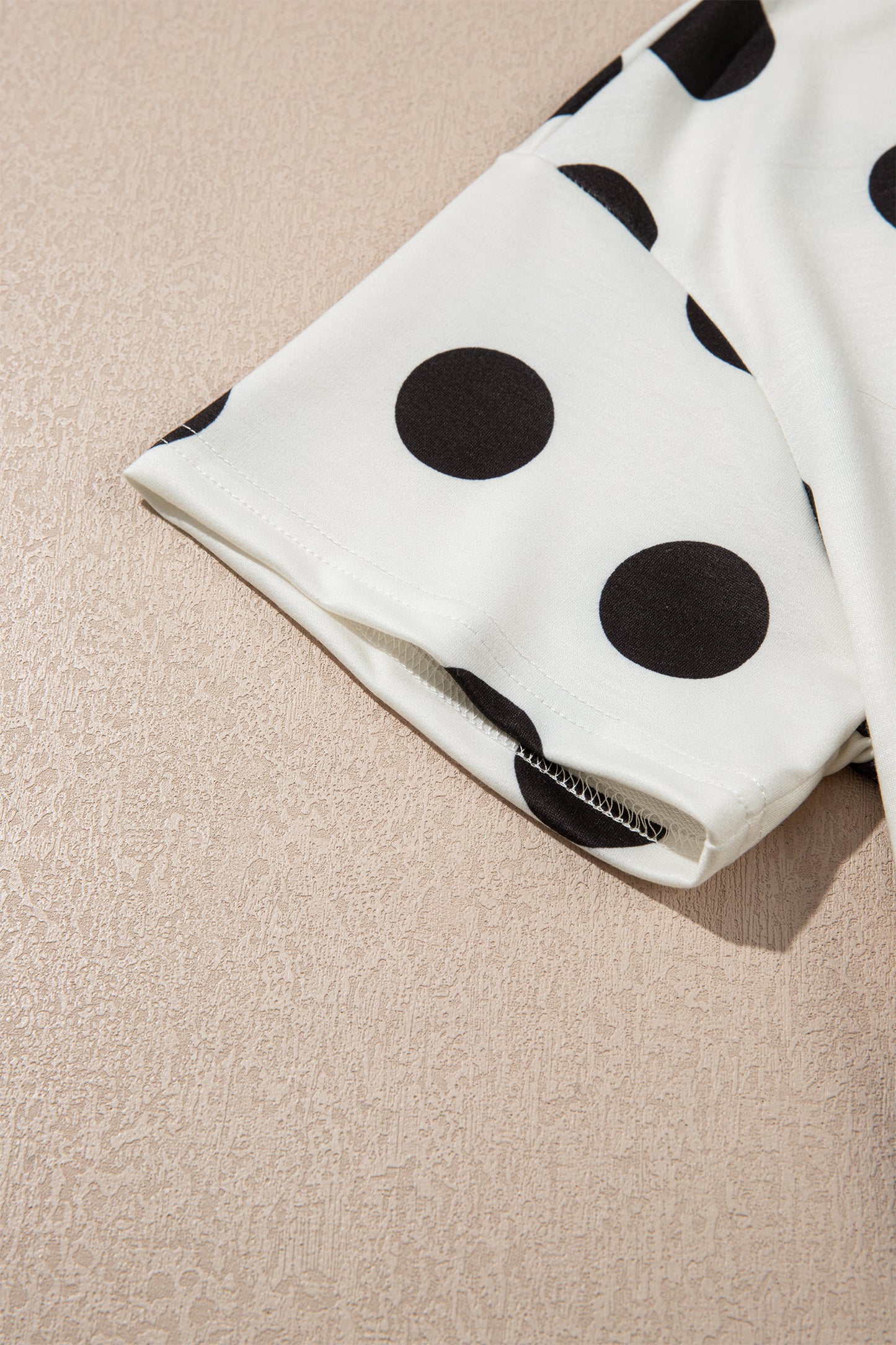 Black Polka Dot Print Loose Tee Drawstring Elastic Waist Short Set