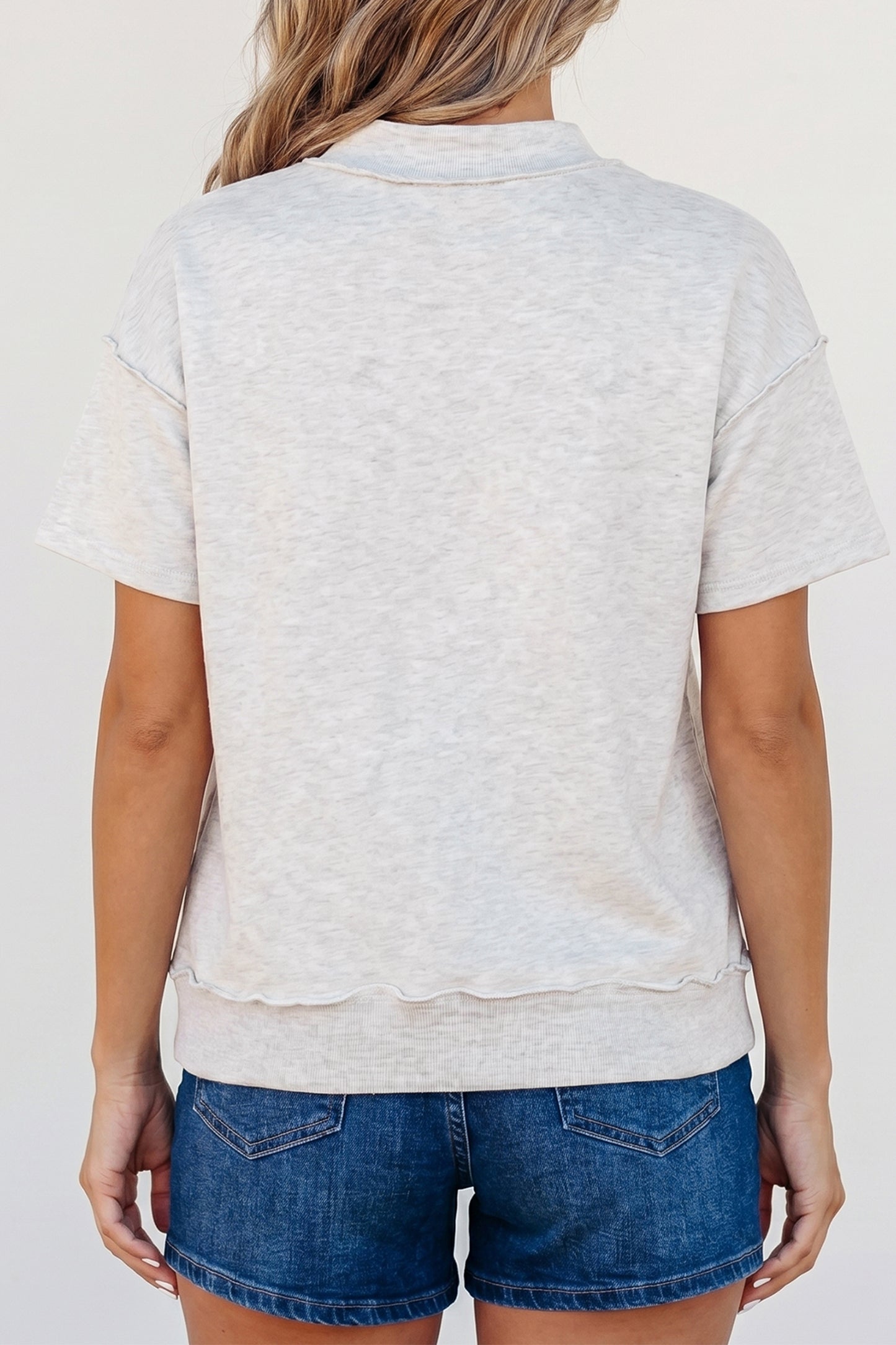 Light Grey Exposed Seam Detail Mock Neck Tee