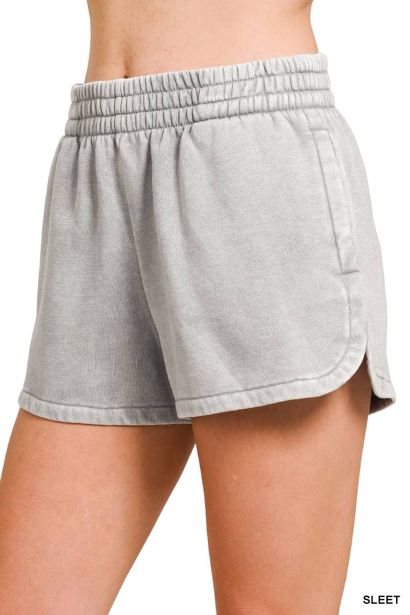 Zenana Fleece Shorts Acid Wash & Solid