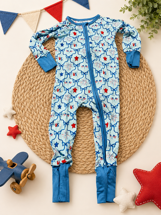 Patriotic Bamboo Zipper Long Sleeve Pajamas