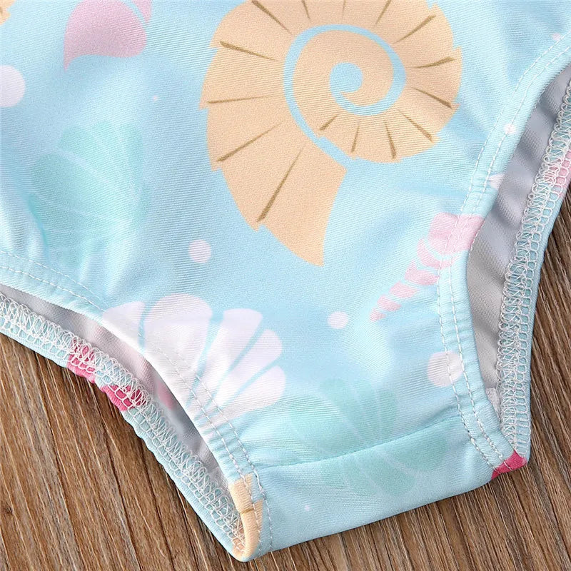 0-36 Months Newborn Baby Kid Girls Swimsuit Bow Ruffles Shell Starfish Print Swimwear For Girls Summer Baby Girl Bathing Suit
