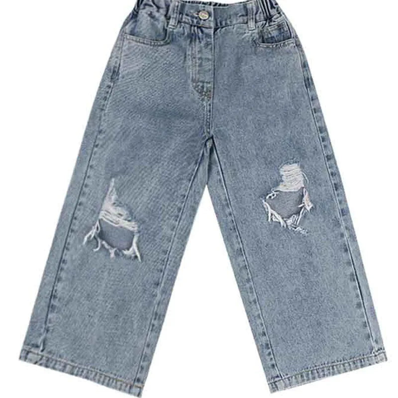 Girls Pants Personality Ripped Wide Leg Jeans