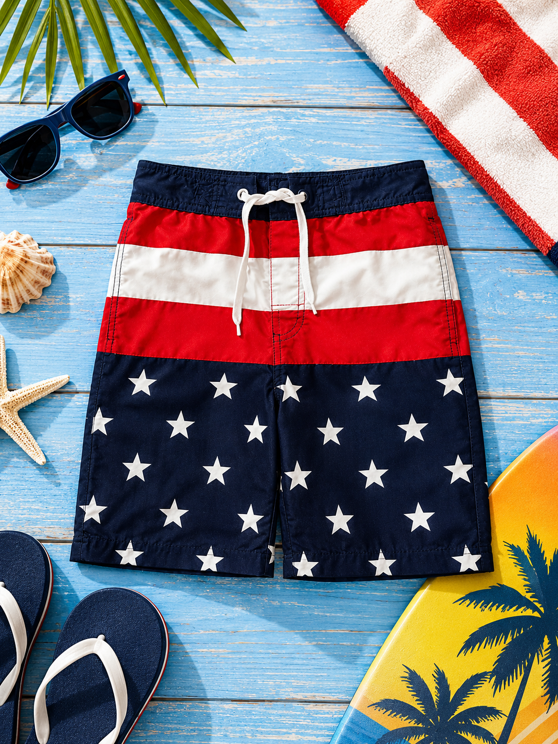 Gymboree Boys American Flag Swim Trunks Size 4