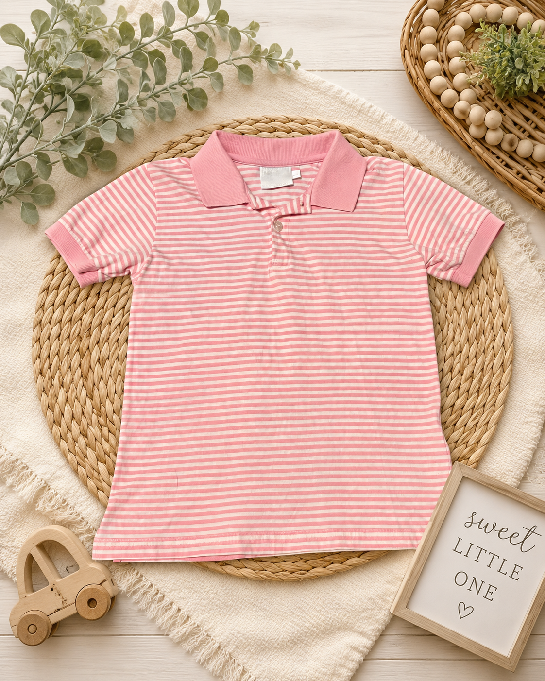Little English Brand Light Pink Stripe Polo Boys Size 8