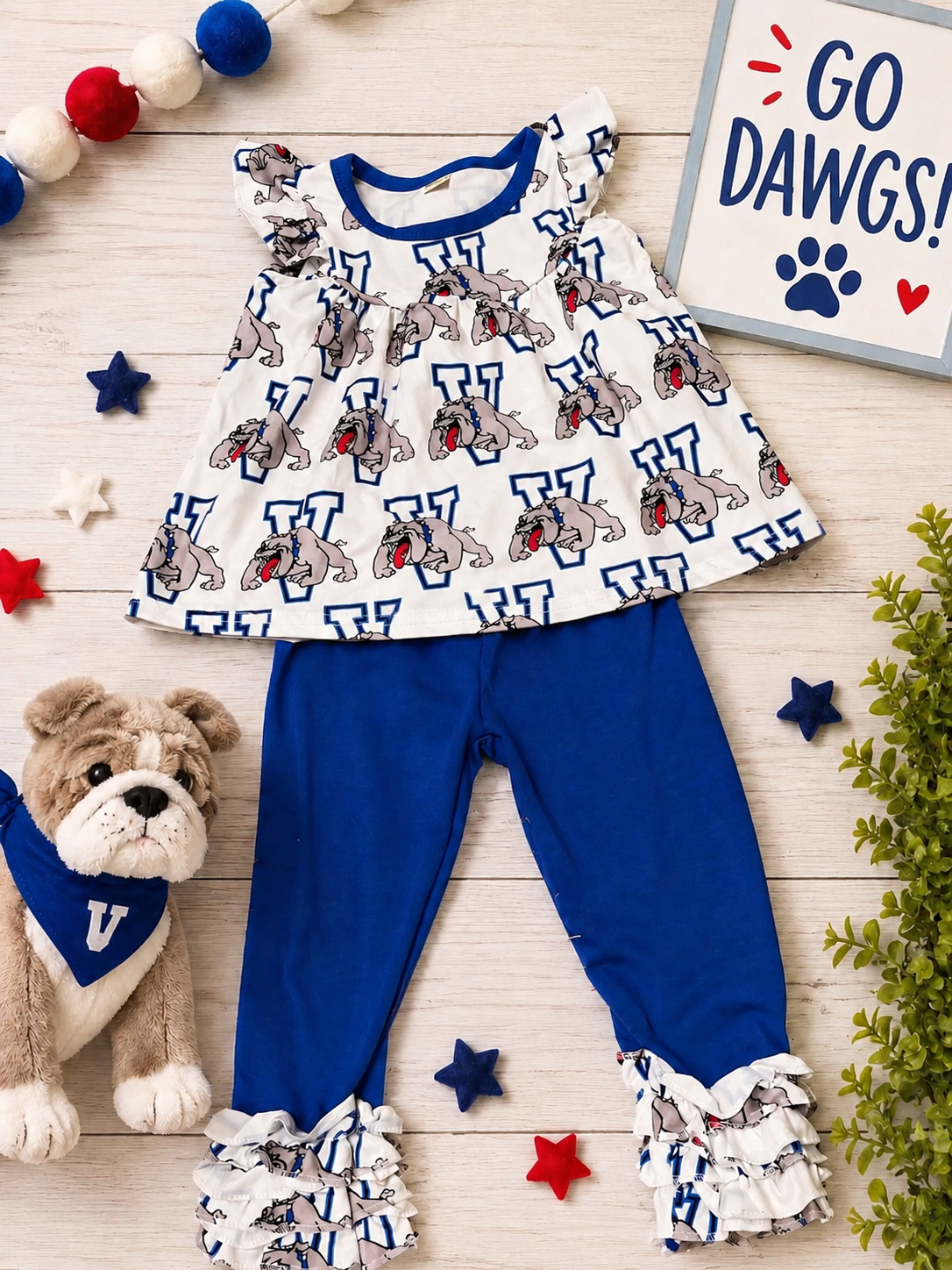 Bulldogs Two-Piece Ruffle Legging Set Girls Size 6-12M