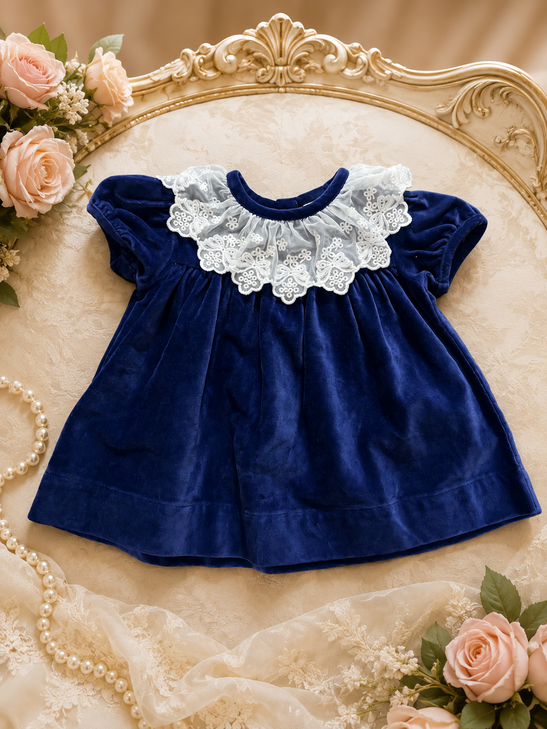 Grace & James Boutique Blue Velvet Dress Girls Size 12M