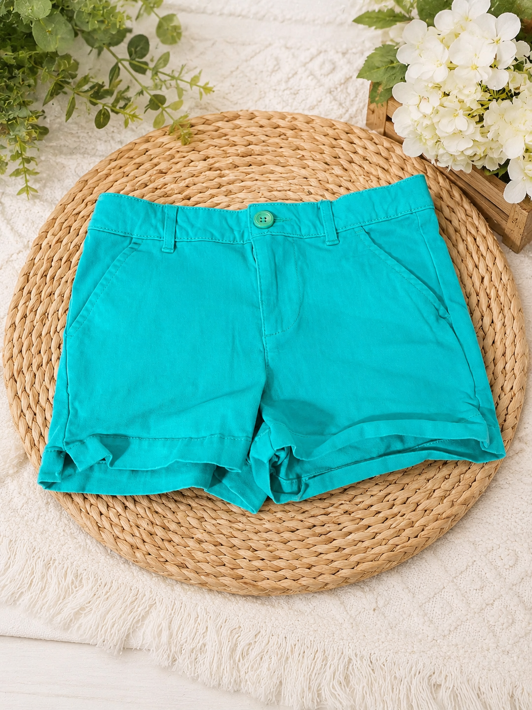 Crown & Ivy Girls Teal Chino Shorts Size 8