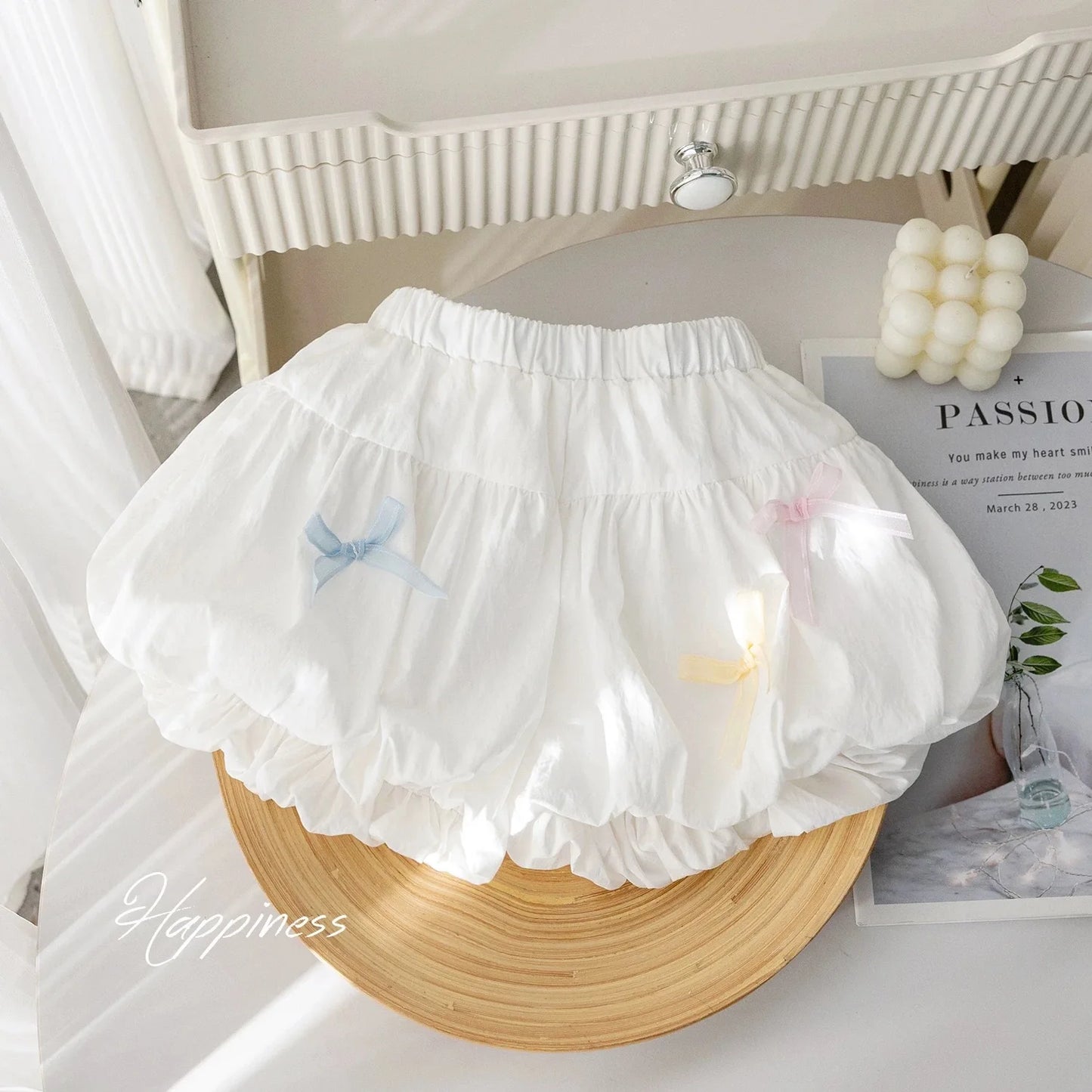 Little girl summer shorts small fresh solid color bow flower bud pants for women's treasure sweet versatile pants