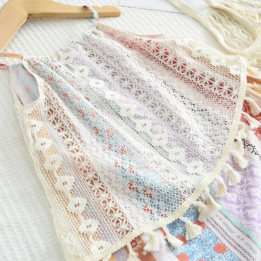Bear Leader Summer Korean Version Girls Casual Dresses Printed Tassel Suspender Dress Sweet Cute Bohemian Style Kids Clothes