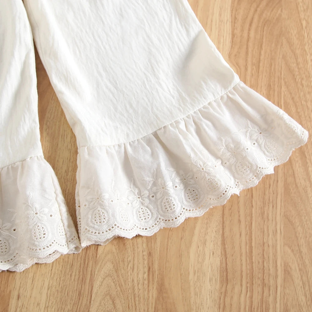 Summer Girls' Suits Cool And Comfortable Lace Hem Tank Bow Trim Top+Pants 2 Piece Set Cute Kids' Clothing Sets