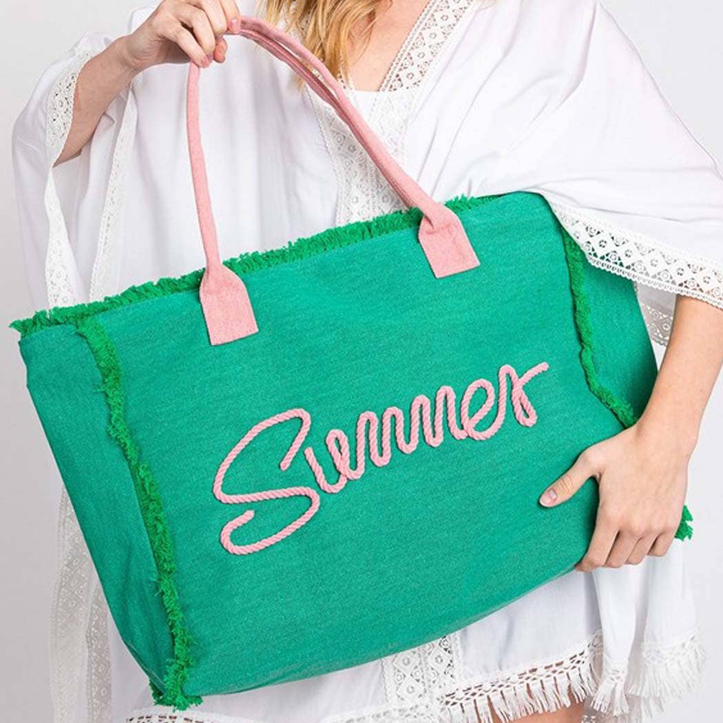 SEWN ROPE SUMMER LETTER FRINGED CANVAS BAG