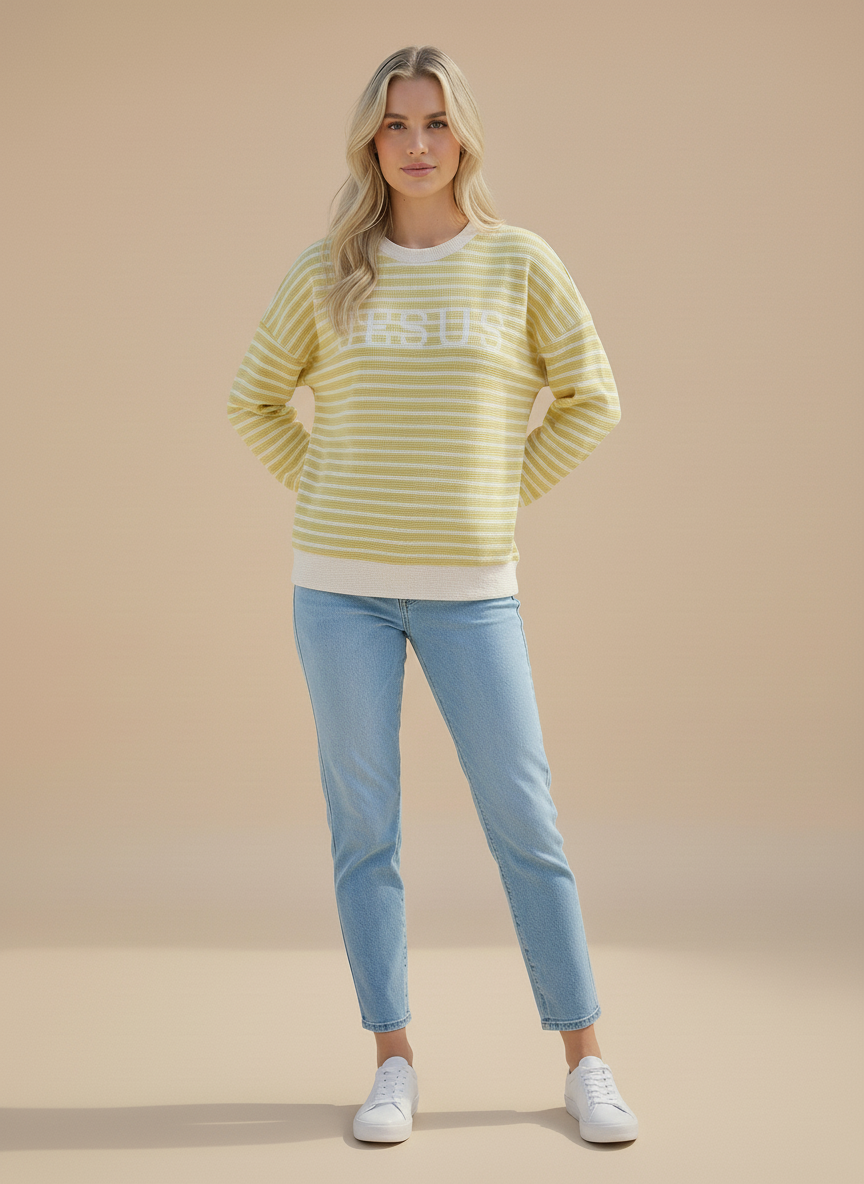 T-42286-"Jesus" cloudy knit stripe graphic l/s top