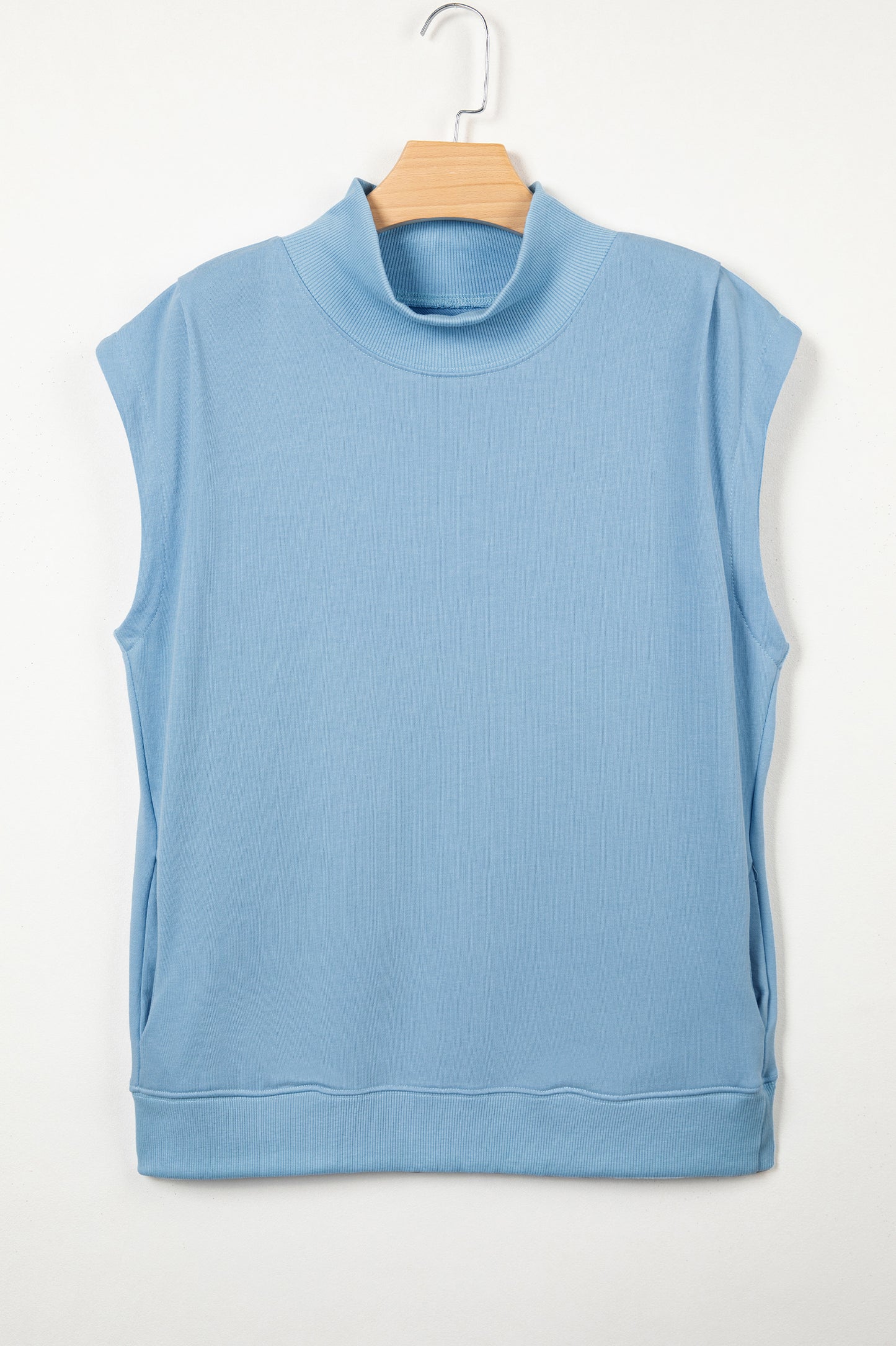 Solid Color High Neck Cap Sleeve Loose Top