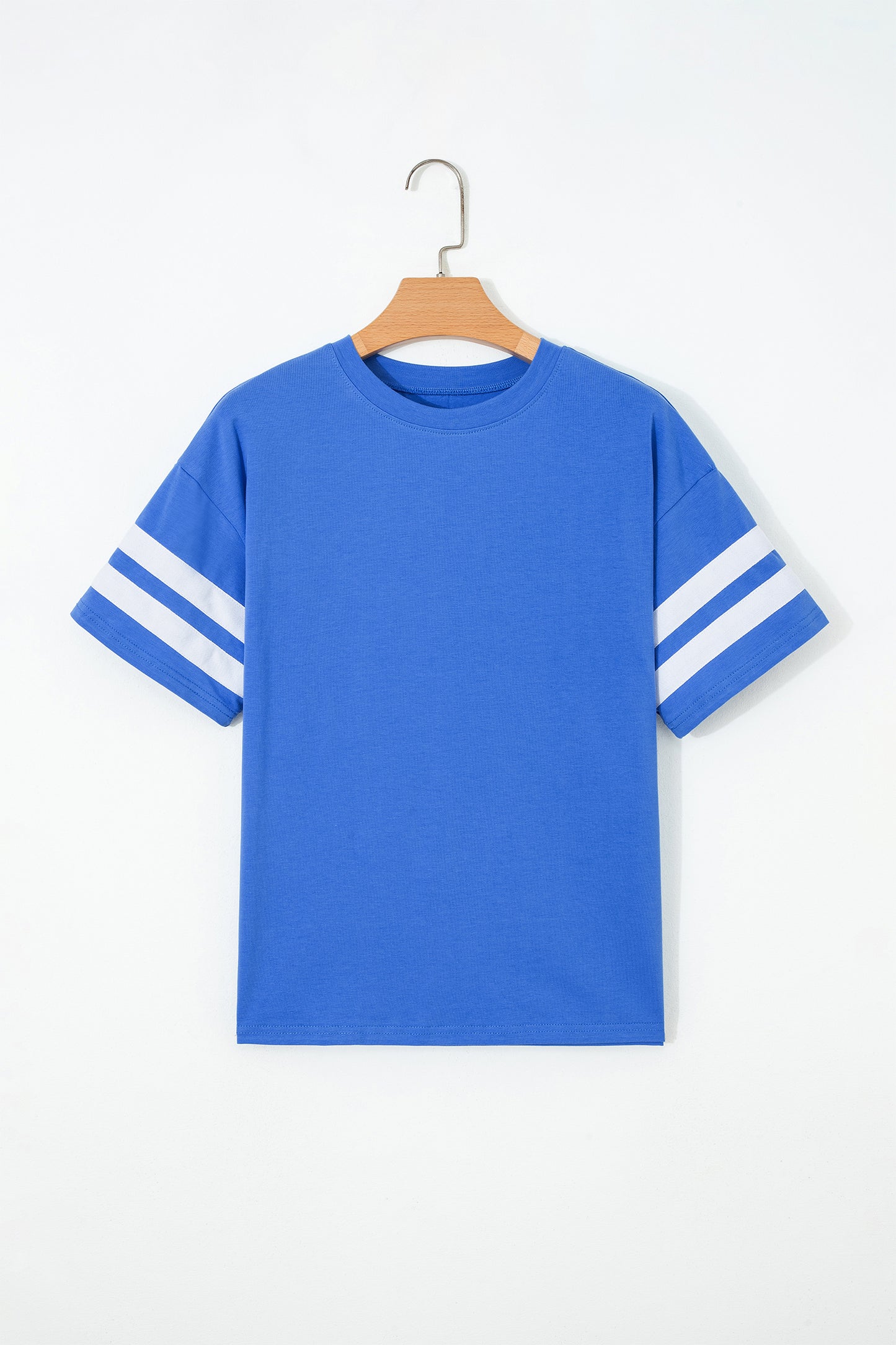 Dark Blue Varsity Striped Short Sleeve Crew Neck T Shirt