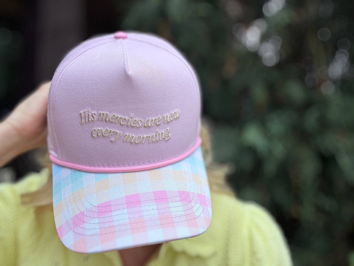 Embroidered Baseball Cap - "His Mercies..." - Lavendar