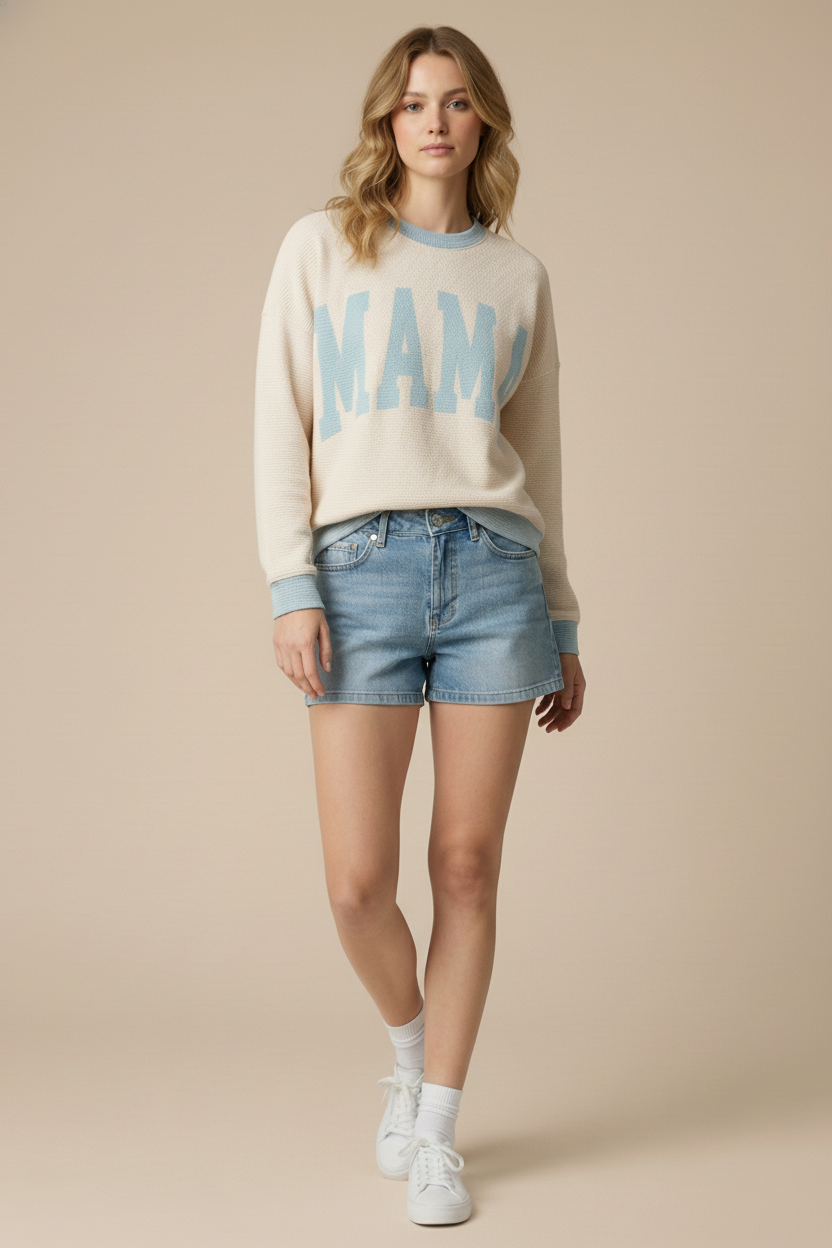 T-42273-"MAMA" CLOUDY KNIT LONG SLEEVE TOP