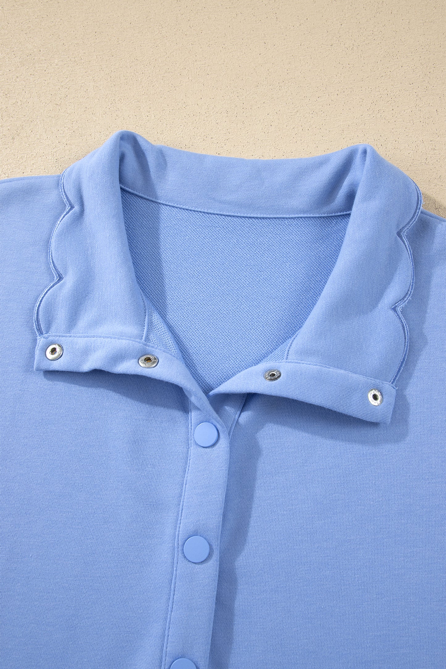Beau Blue Plus Size Solid Scalloped Hem Button Neck Pullover Mini Dress