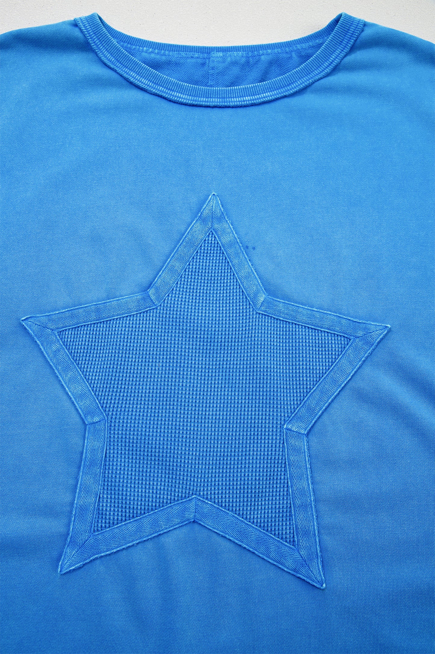 Blue Mineral Wash Star Mesh Patchwork Oversize Tee