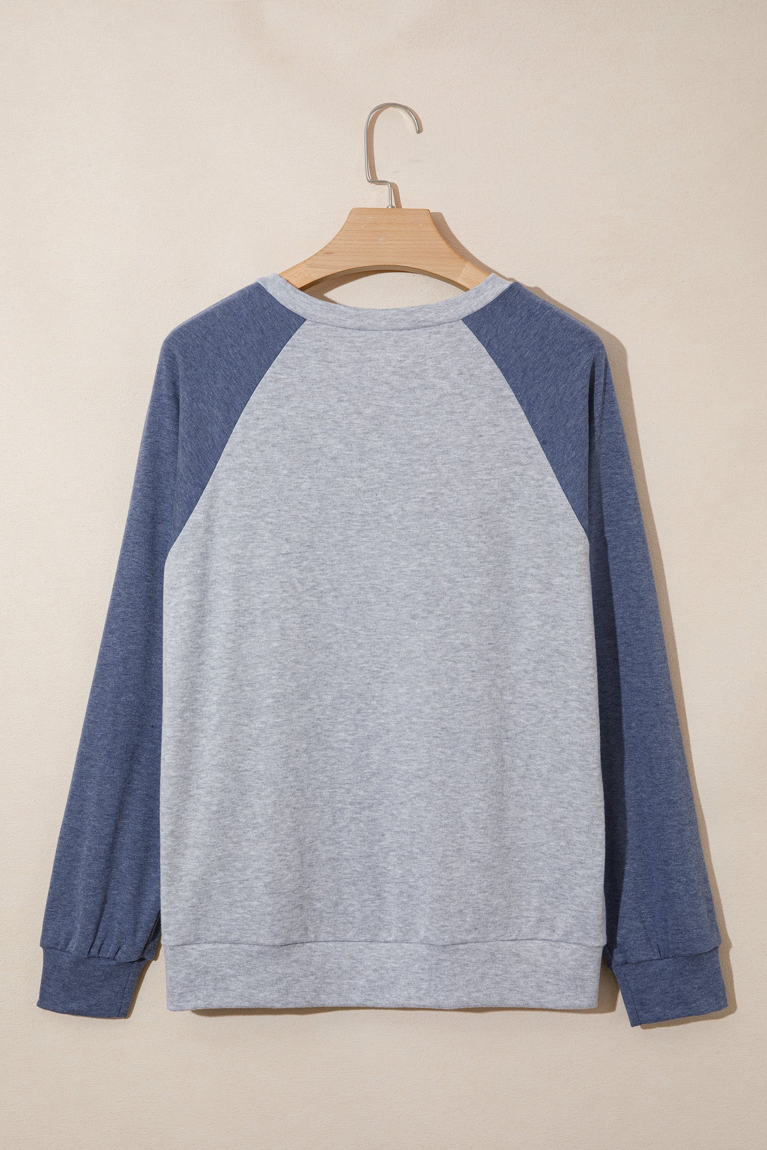 Dark Blue Color Block Flower Embroidered Patch Graphic Raglan Long Sleeve Top