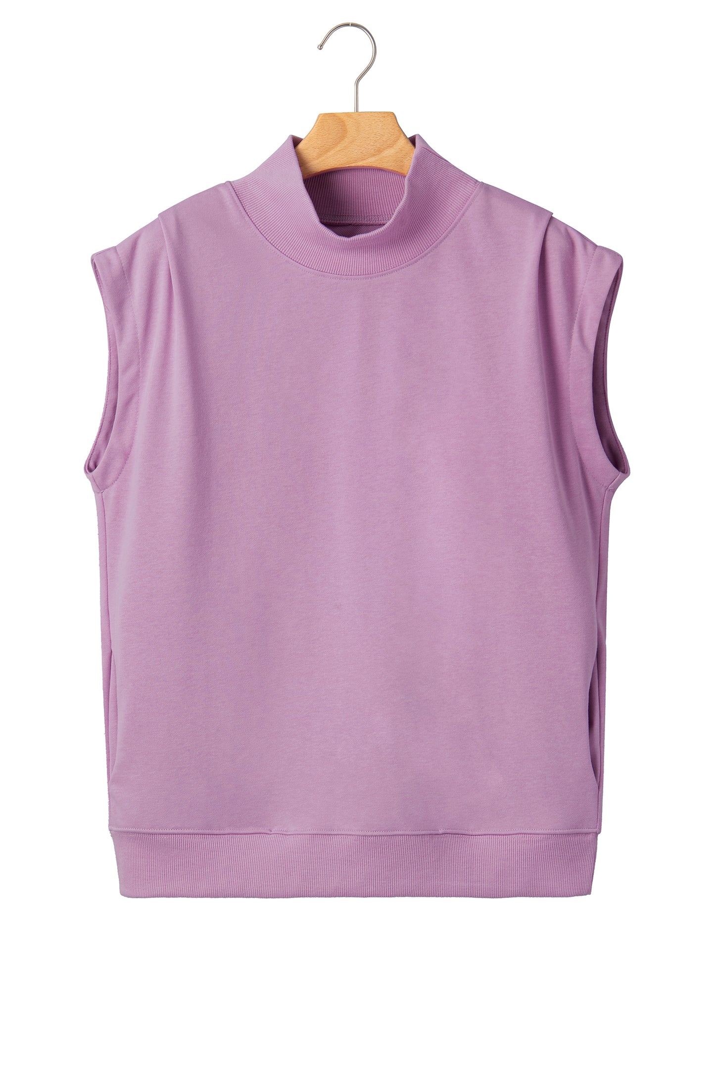 Solid Color High Neck Cap Sleeve Loose Top