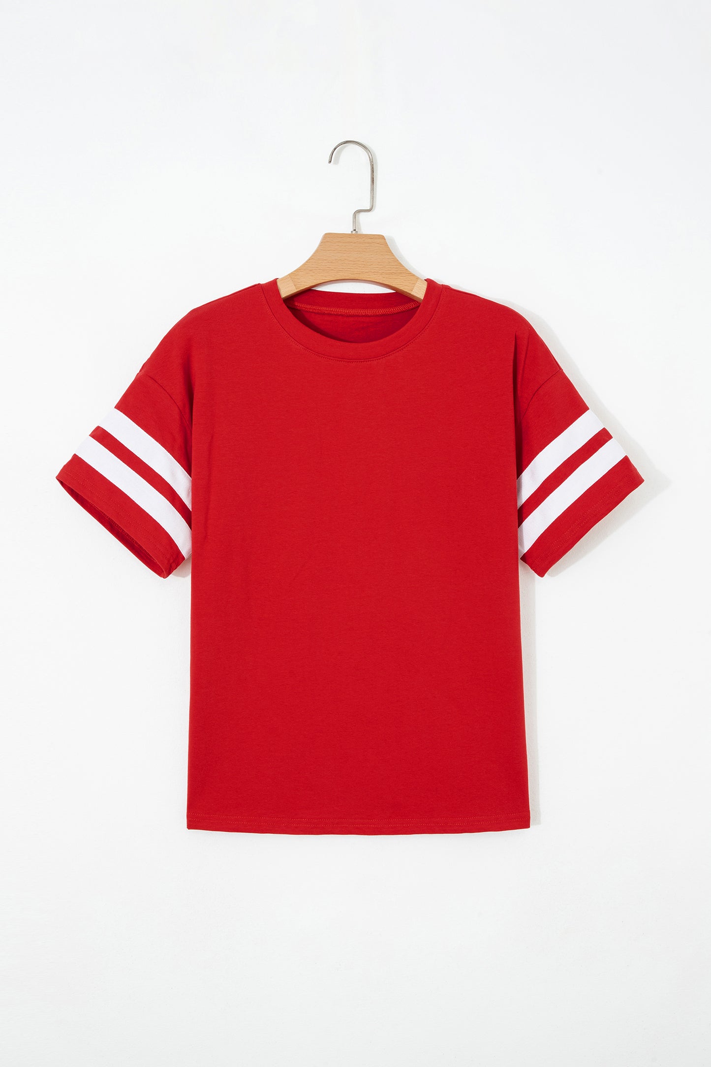 Dark Blue Varsity Striped Short Sleeve Crew Neck T Shirt