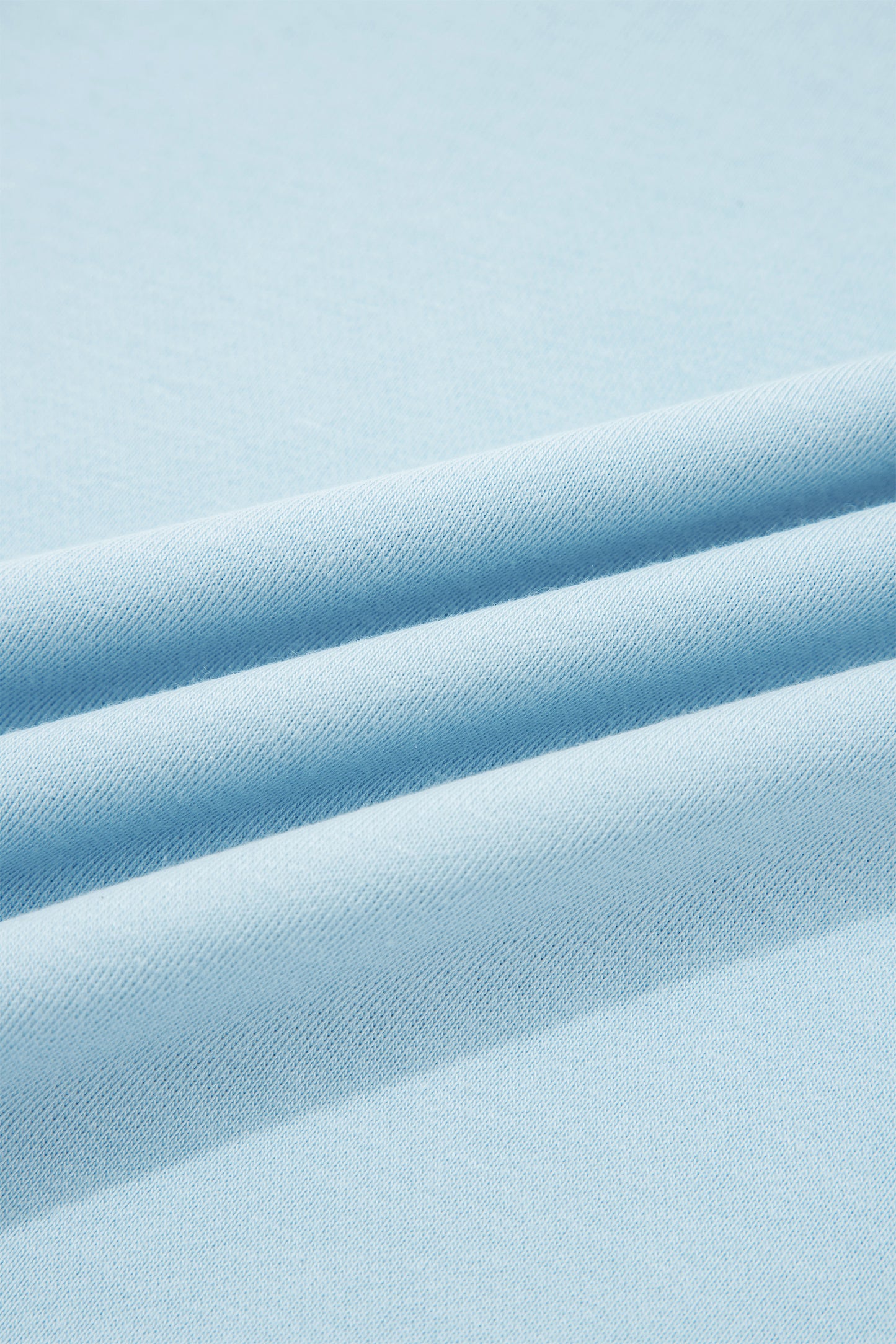 Mist Blue Solid Color Ribbed Trim Short Sleeve Top Drawstring Loose Pants 2pcs Outfit