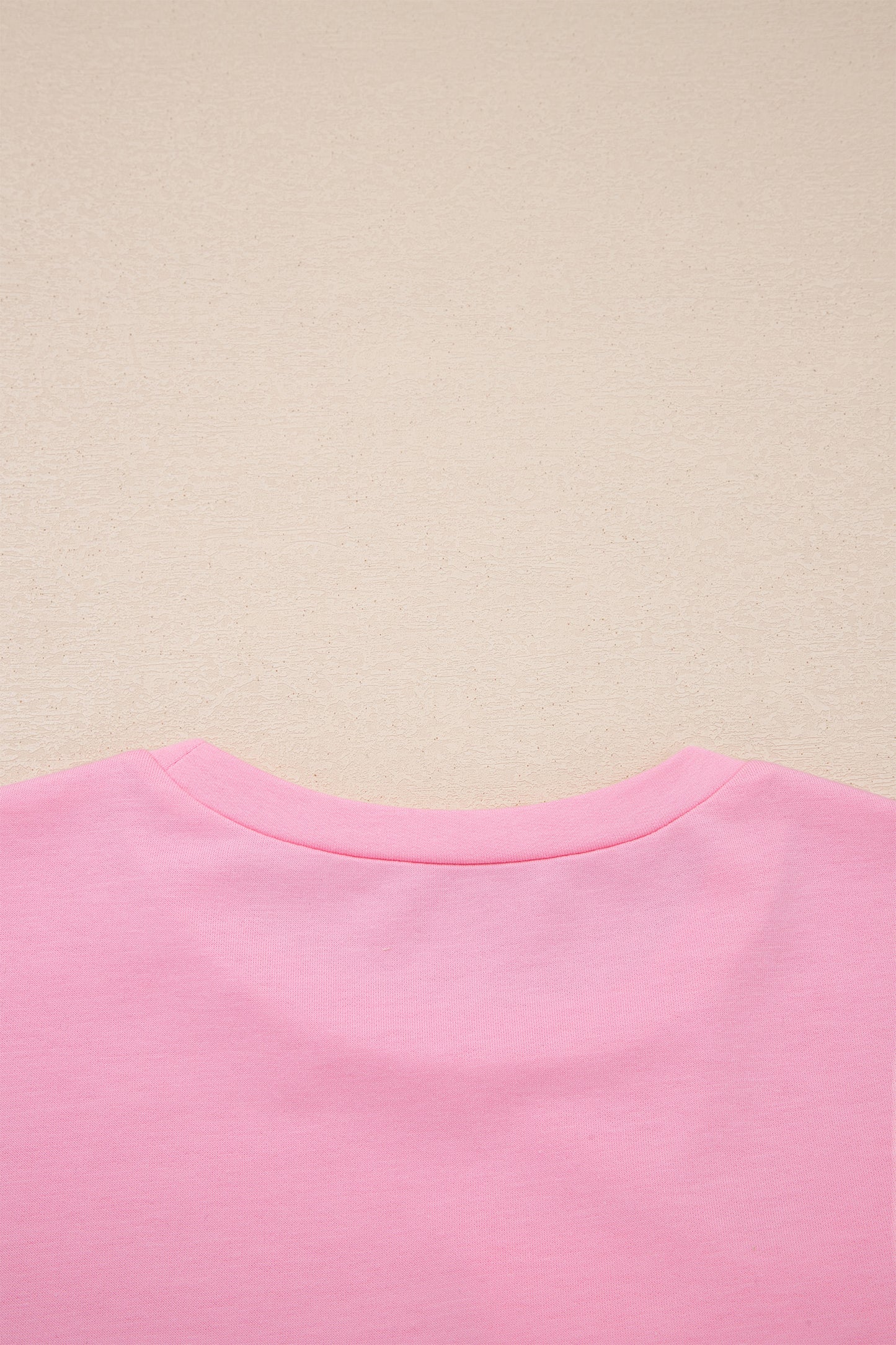 Pink Solid Color Raw Edge Bow Patch Loose T Shirt
