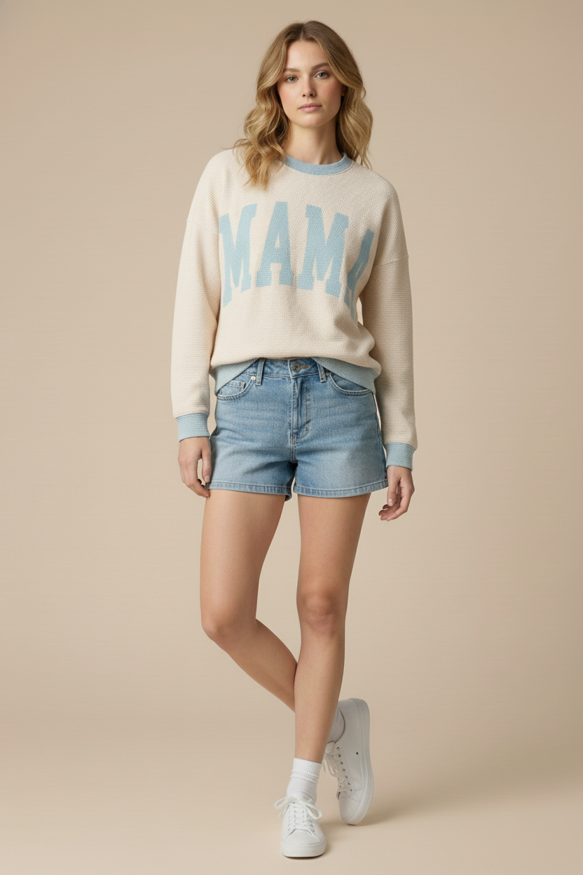 T-42273-"MAMA" CLOUDY KNIT LONG SLEEVE TOP