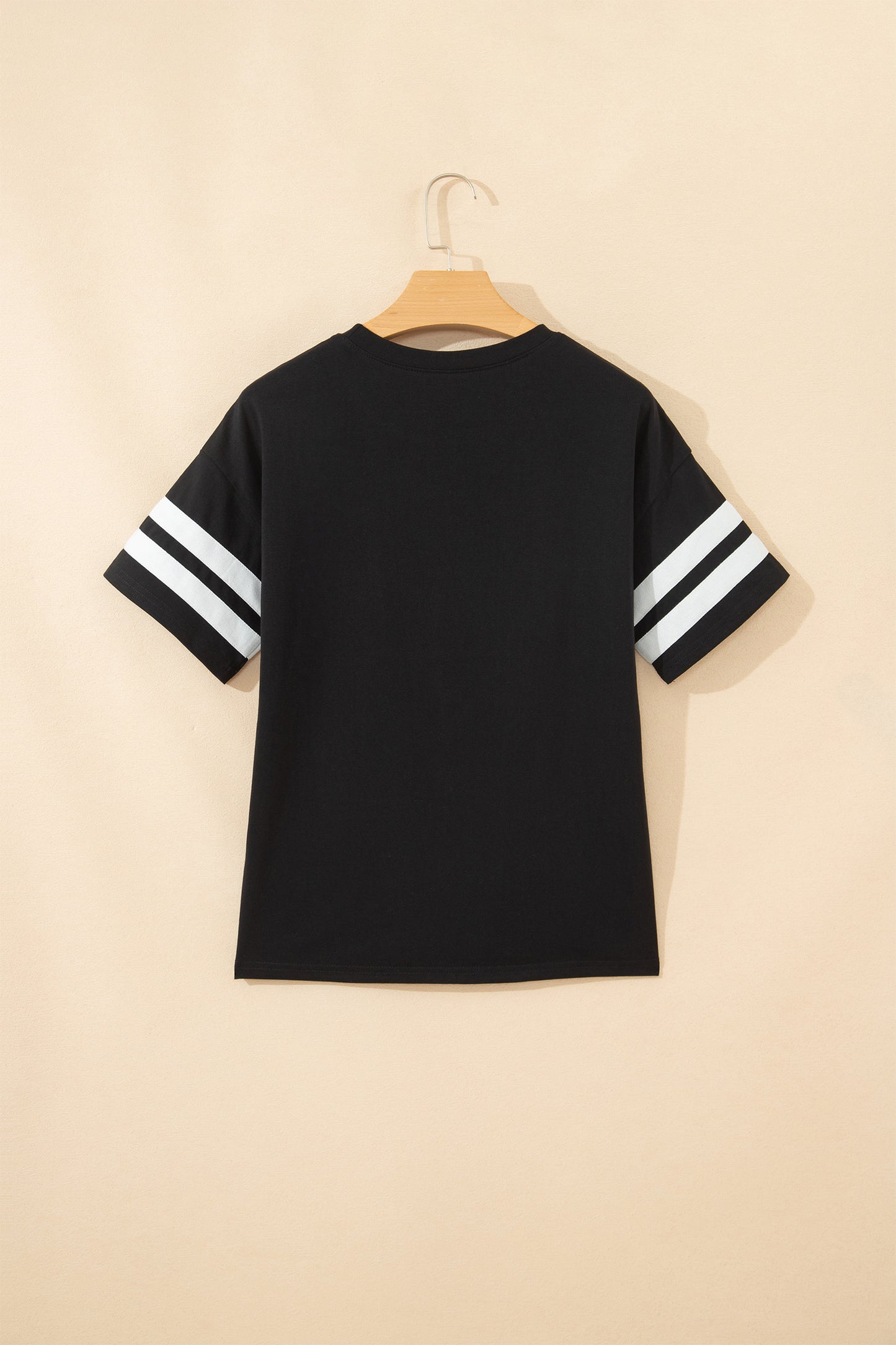 Dark Blue Varsity Striped Short Sleeve Crew Neck T Shirt