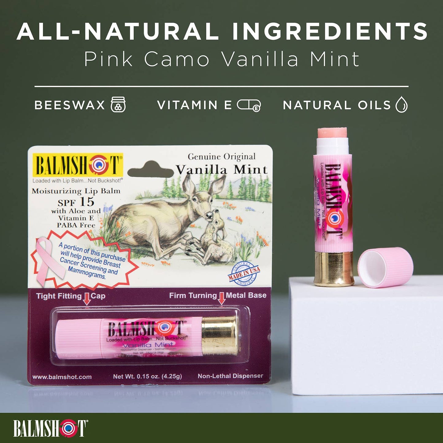 Shotgun Shell Lip Balm | Vanilla Mint-Camo | SPF 15