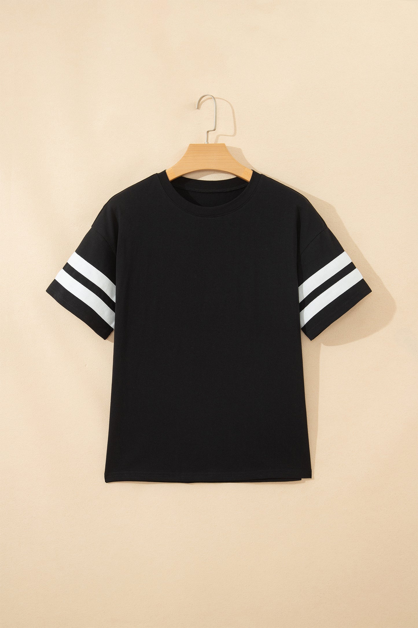 Dark Blue Varsity Striped Short Sleeve Crew Neck T Shirt