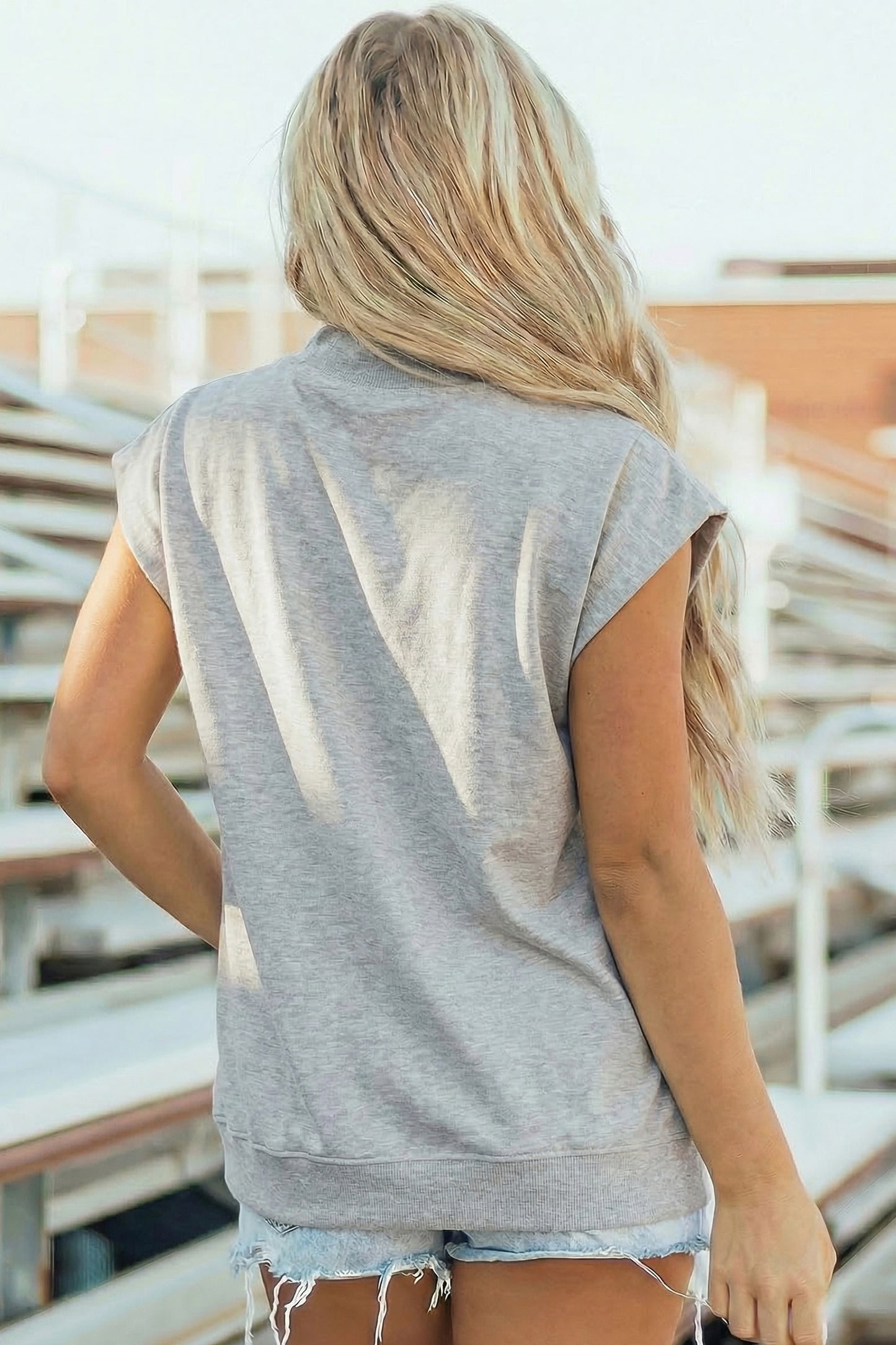 Solid Color High Neck Cap Sleeve Loose Top
