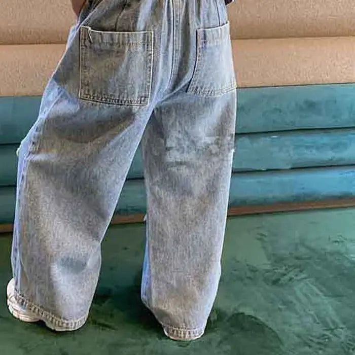 Girls Pants Personality Ripped Wide Leg Jeans