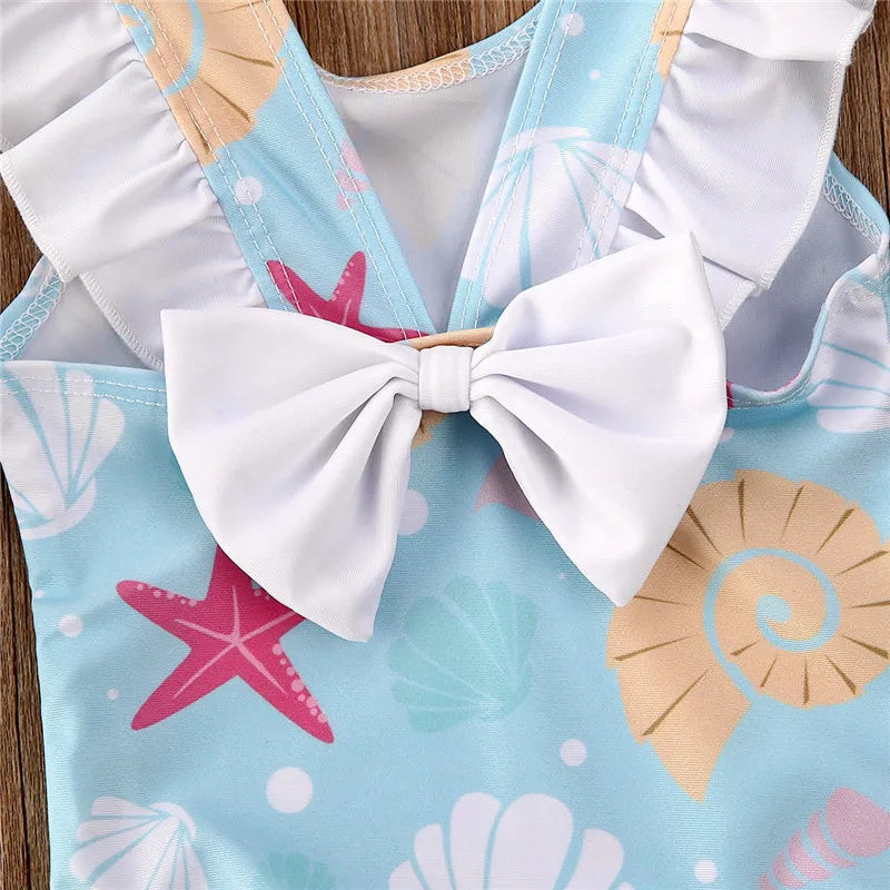 0-36 Months Newborn Baby Kid Girls Swimsuit Bow Ruffles Shell Starfish Print Swimwear For Girls Summer Baby Girl Bathing Suit