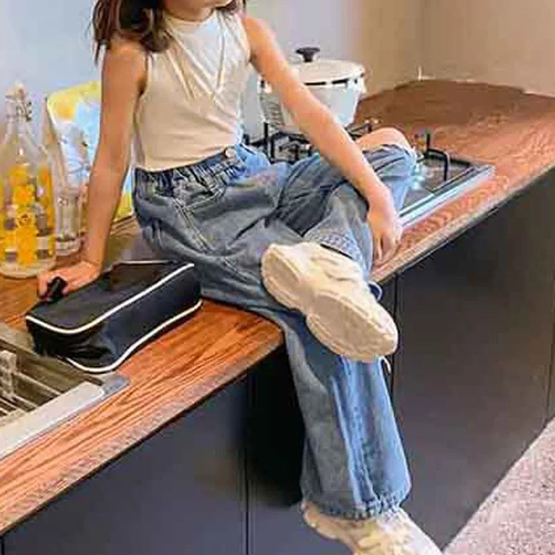 Girls Pants Personality Ripped Wide Leg Jeans