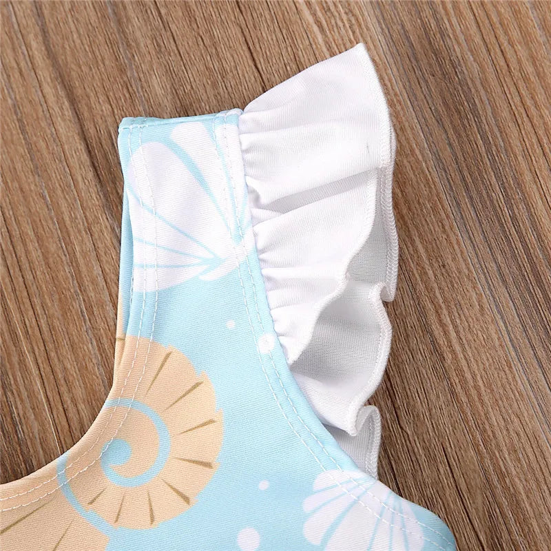 0-36 Months Newborn Baby Kid Girls Swimsuit Bow Ruffles Shell Starfish Print Swimwear For Girls Summer Baby Girl Bathing Suit
