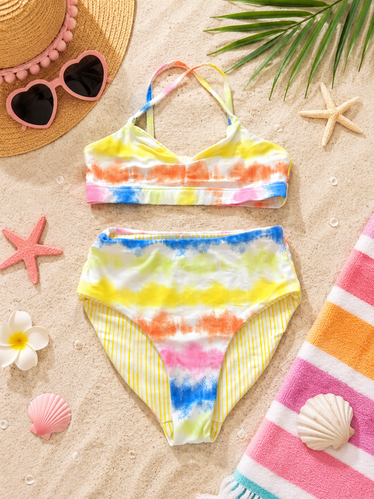 Treasure & Bond Girl's Reversible Tie-dye Bikini Swimsuit Size 10