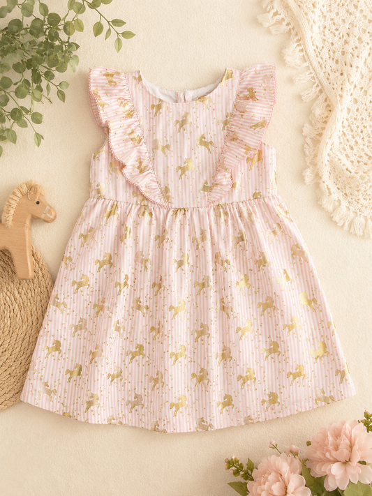 Girls Penelope Mack Pink & Gold Unicorn Dress Size 5