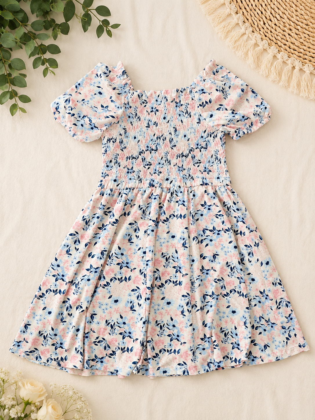 BCBG Girls Smocked Floral Dress Size M 10/12