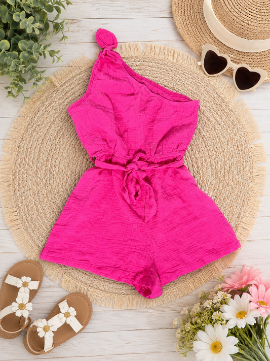 SHEIN Girls Hot Pink One-Shoulder Romper Size 12-13 Teen