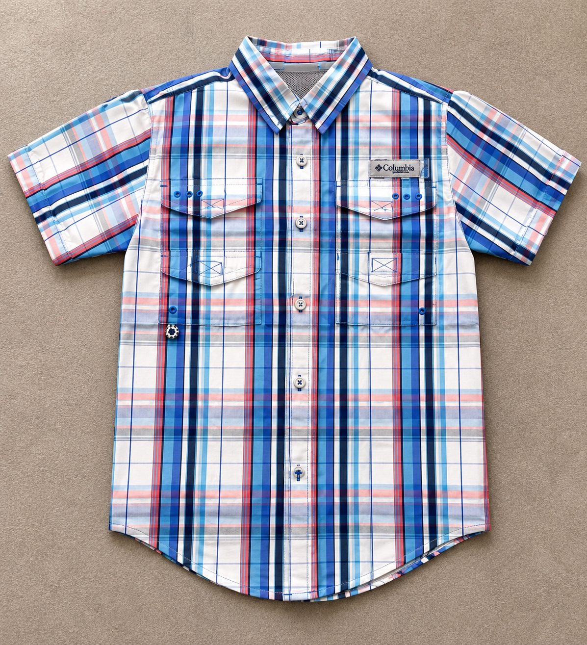 Boys Columbia PFG Boys Plaid Button-Up Fishing Shirt Size M (10-12)
