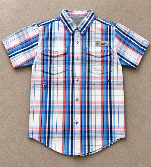 Boys Columbia PFG Boys Plaid Button-Up Fishing Shirt Size M (10-12)
