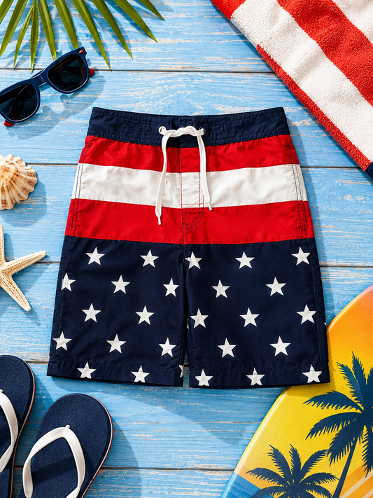 Gymboree Boys American Flag Swim Trunks Size 4