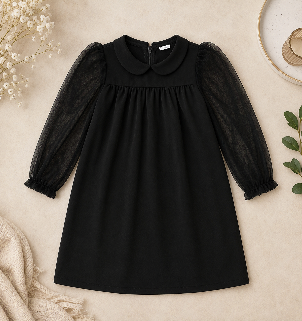 SHEIN Girls Peter Pan Collar Mesh Sleeve Dress Size 6