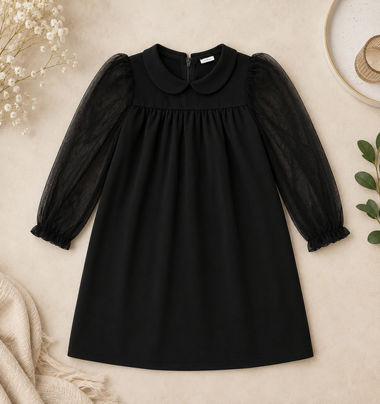 SHEIN Girls Peter Pan Collar Mesh Sleeve Dress Size 6