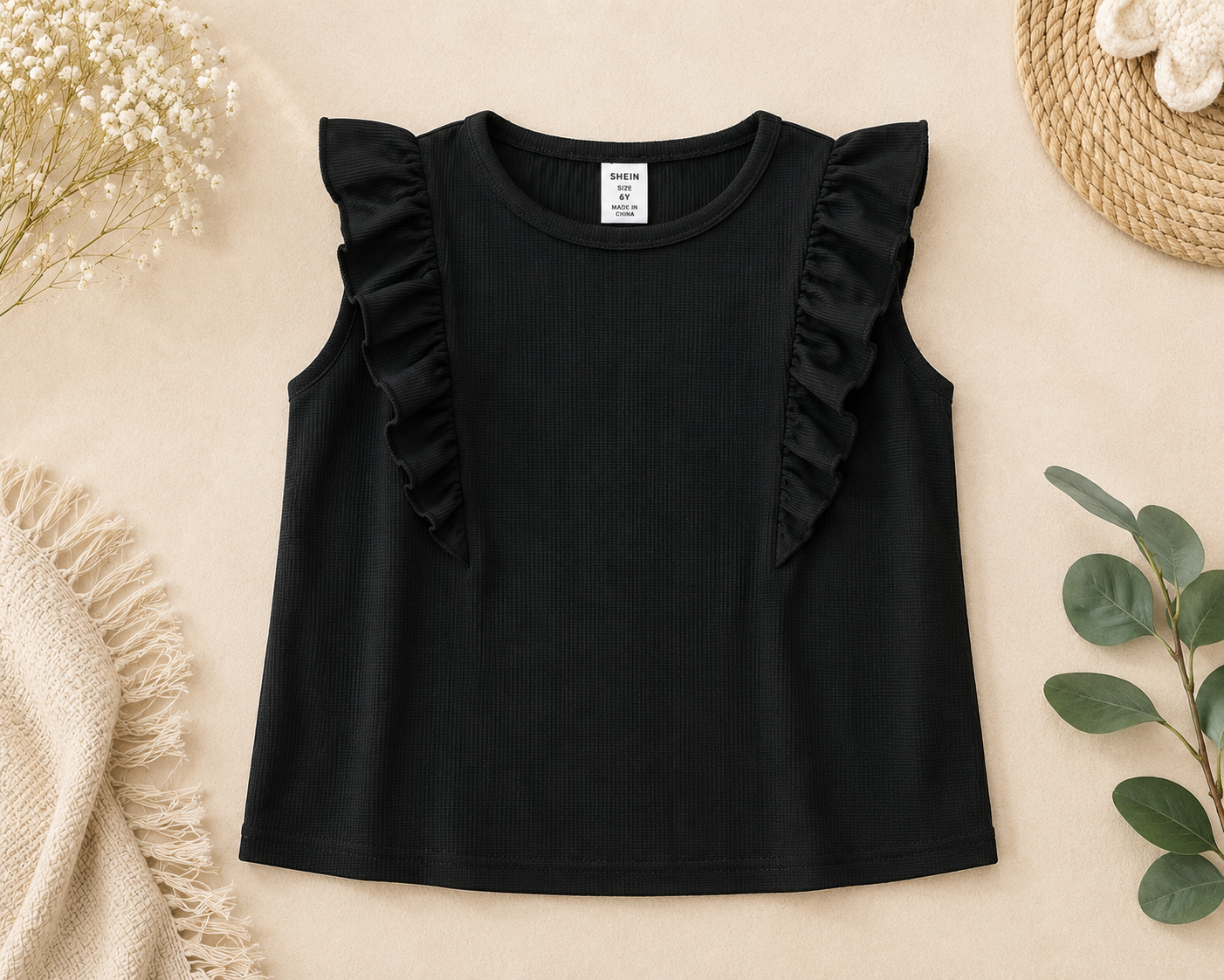 SHEIN Girls Ribbed Ruffle Trim Top Size 11-12
