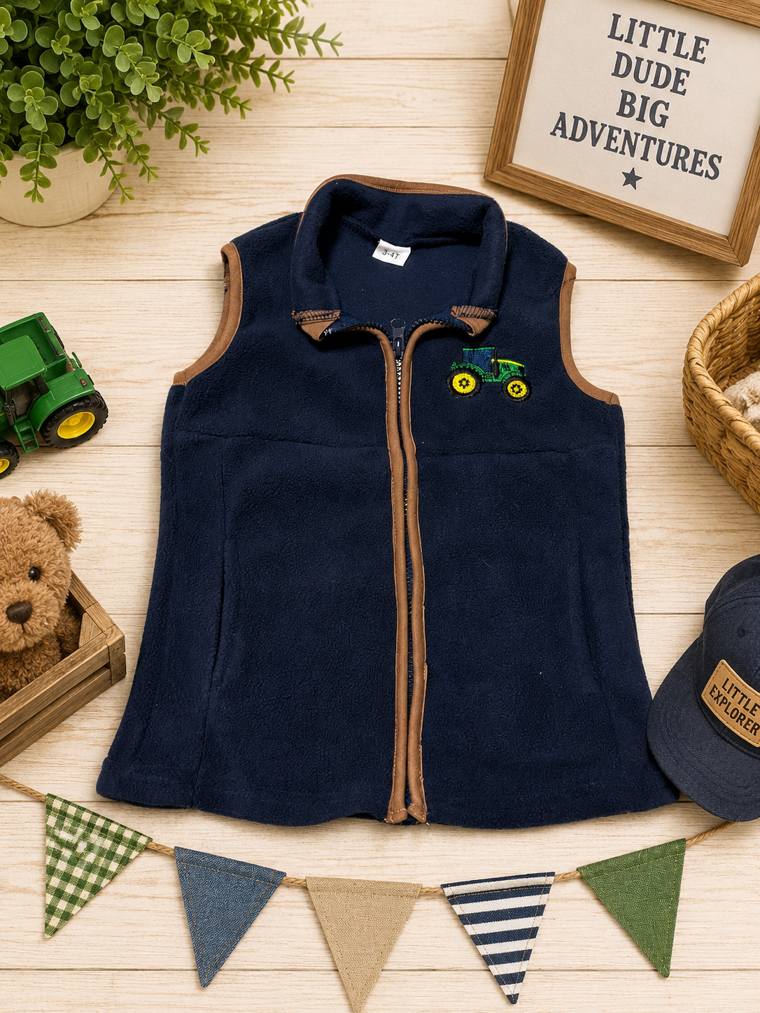 Boys Tractor Embroidered Fleece Vest Size 3-4T