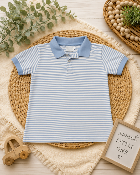 Little English Brand Light Blue Striped Boys Polo